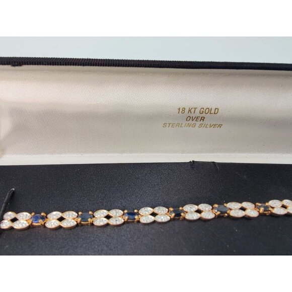 18KT Gold Over Silver Genuine Sapphire/ Diamond Accent Bracelet - Picture 2 of 9